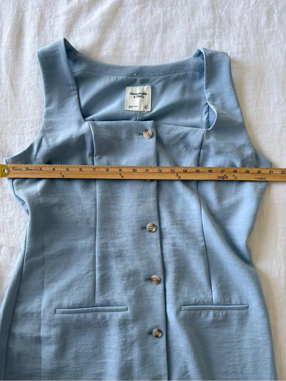 Abercrombie & Fitch Light Blue A-Line Mini Dress Square Neck Button Front LT